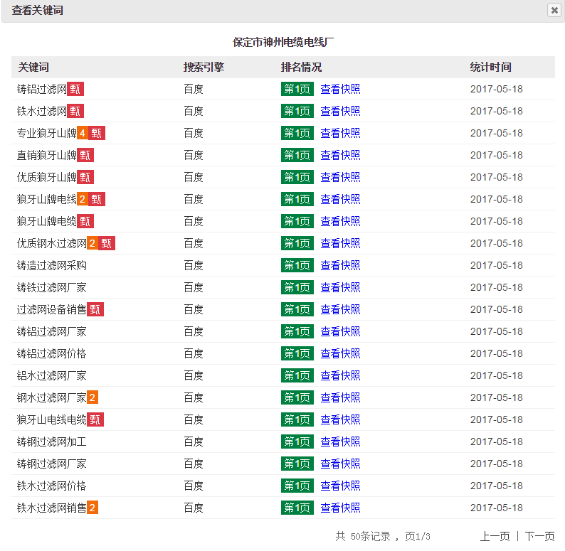 過濾網機械行業B2B推廣案例，保定市神州電纜電線廠